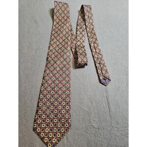 Adams Row Tie Men's Maroon Floral Geometric Silk Handmade In USA
